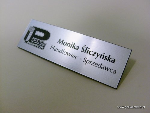 identyfikatory nr 93 Identyfikator grawerowany z laminatu srebrnego metalizowanego LZ-991.