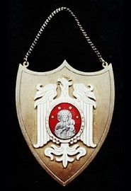 Ryngraf mosiężny złocony z orłem emaliowanym Grawerowanie komputerowe i ręczne nr 4 Ryngraf mosiężny złocony z orłem emaliowanym