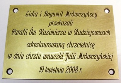 Tabliczki okolicznociowe grawerowane nr 36 Tabliczka grawerowana - mosidz patynowany