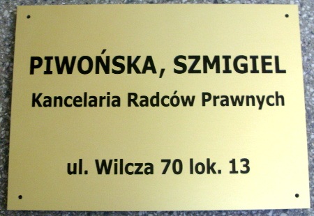 szyldy aluminiowe grawerowane nr 60 Szyld grawerowany - aluminium anodowane zoty mat