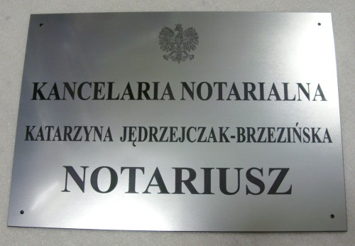 szyldy z laminatu nr 40 Szyld notarialny grawerowany w laminacie metalizowanym - stal szczotkowana
