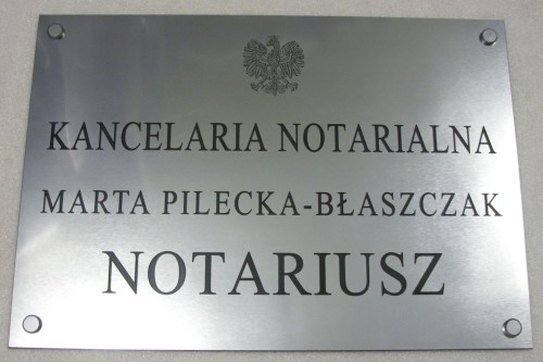 szyldy z laminatu nr 41 Szyld notarialny grawerowany w laminacie metalizowanym - stal szczotkowana