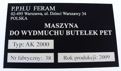 tabliczki znamionowe, pulpity nr 18 Tabliczka znamionowa grawerowana laserowo - aluminium anodowane czarny mat