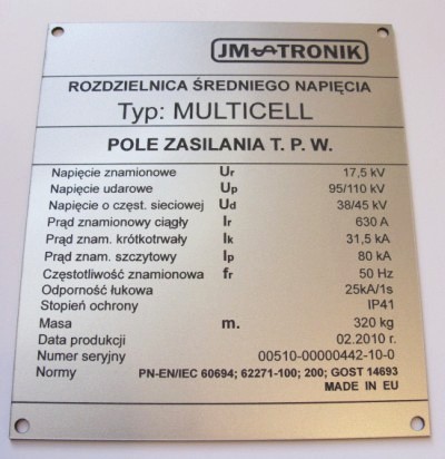 tabliczki znamionowe, pulpity nr 23 Tabliczka znamionowa wykonana z laminatu - grawerowanie laserowe