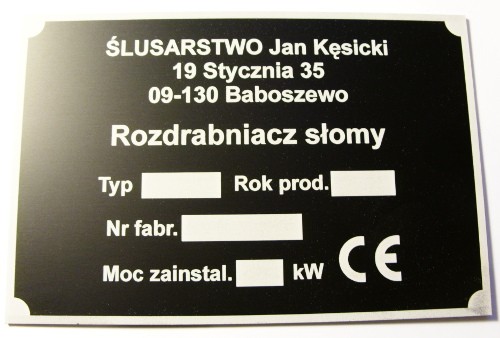 tabliczki znamionowe, pulpity nr 31 Tabliczka znamionowa grawerowana  ( aluminium anodowane czarny mat grawerowanie laserowe )