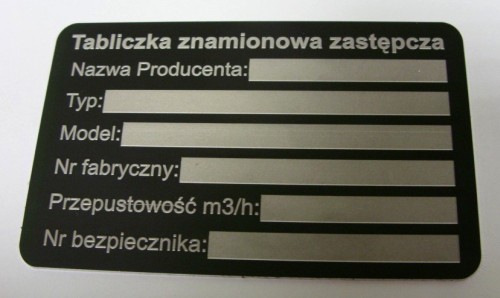 tabliczki znamionowe, pulpity nr 45 Tabliczka znamionowa grawerowana laserowo - aluminium anodowane czarny mat