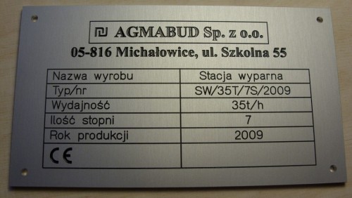 tabliczki znamionowe, pulpity nr 48 Tabliczka znamionowa grawerowana maszynowo - aluminium anodowane srebrny mat