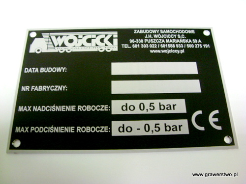 tabliczki znamionowe, pulpity nr 68 Tabliczka znamionowa grawerowana laserowo - aluminium anodowane czarny mat